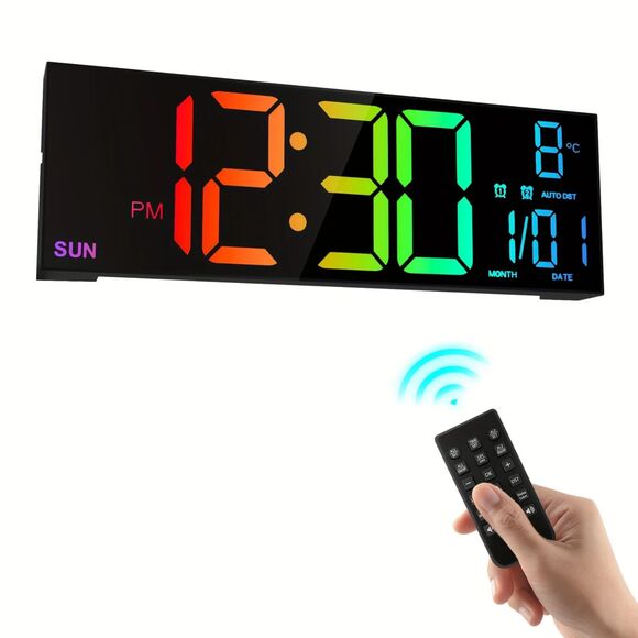 Large Digital LED Wall/Desk Clock with Remote - Colorful Display - Picture 4 of 6